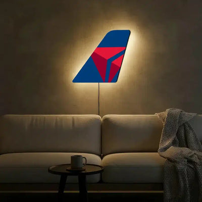Delta Airlines (Delta Air Lines) aviation design on durable metal with LED aircraft tail wall art.