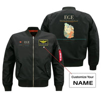 Thumbnail for Eagle County Regional Airport (EGE) design on black bomber jacket with custom name patch