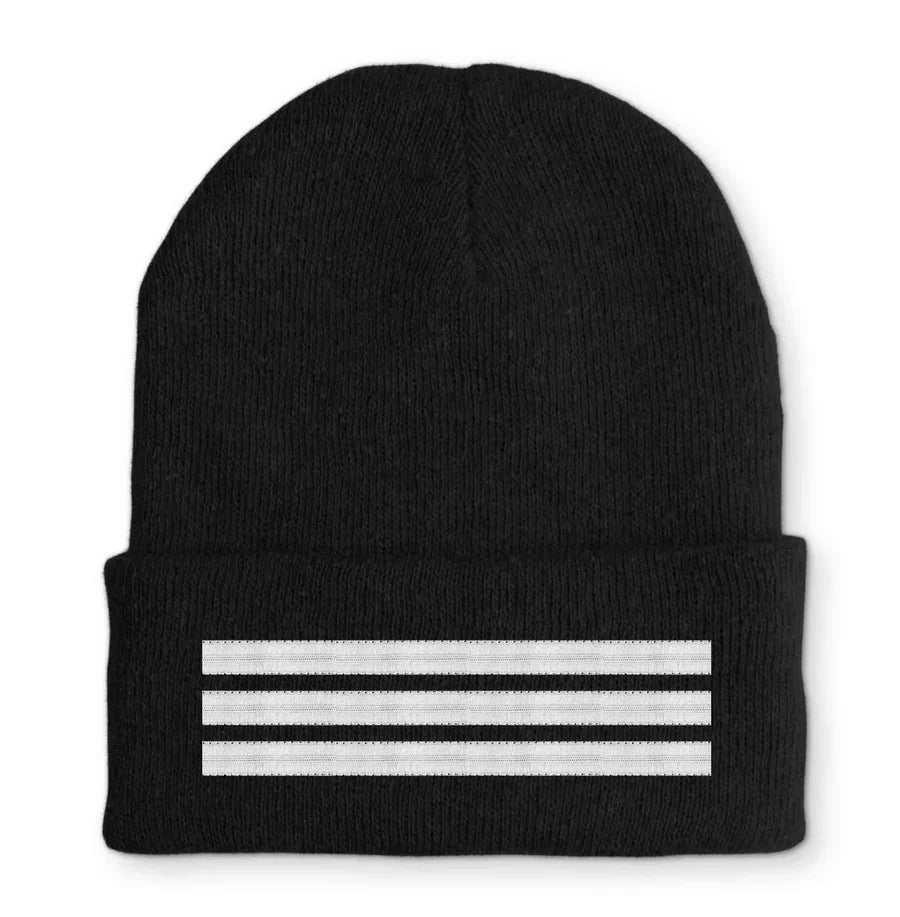 Pilot Epaulette (Silver) 3 Lines Embroidered aviation embroidery on soft knit fabric beanie.