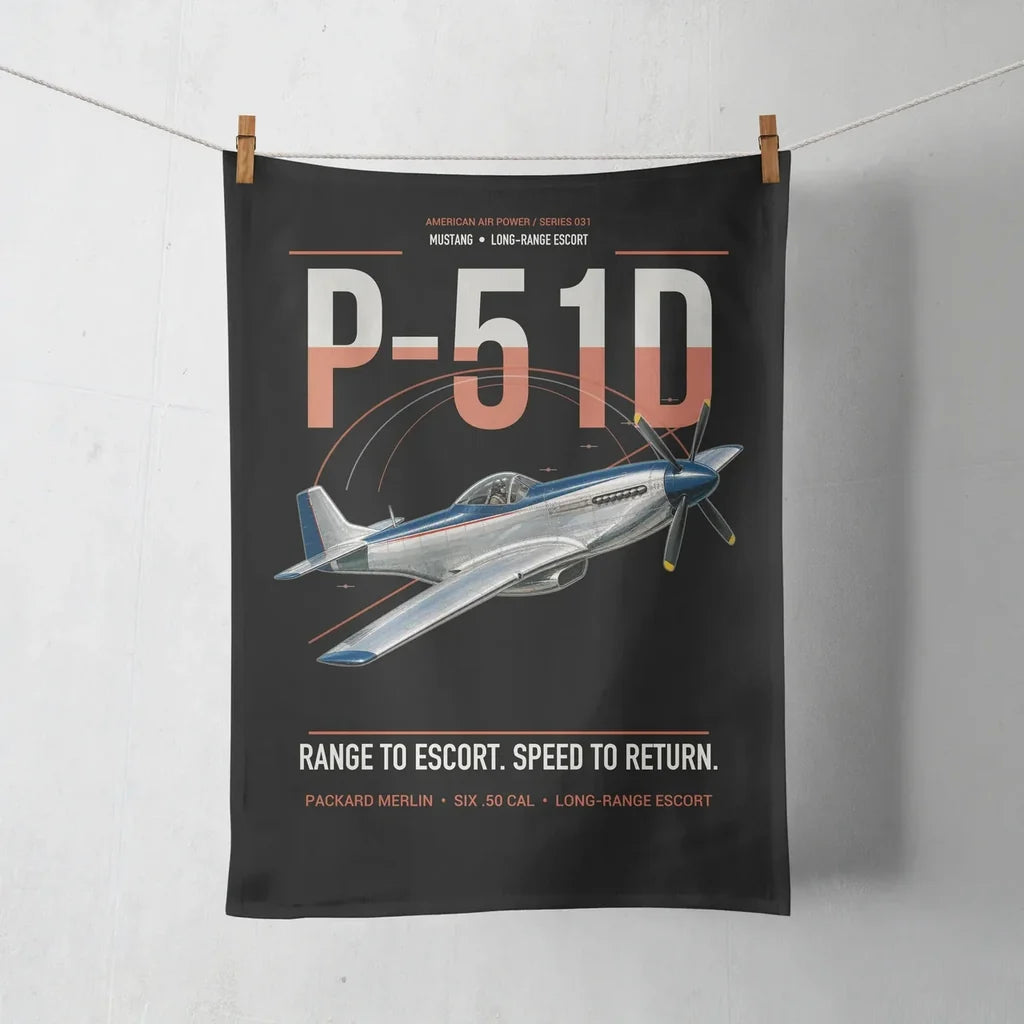 P-51D Mustang design on black towel