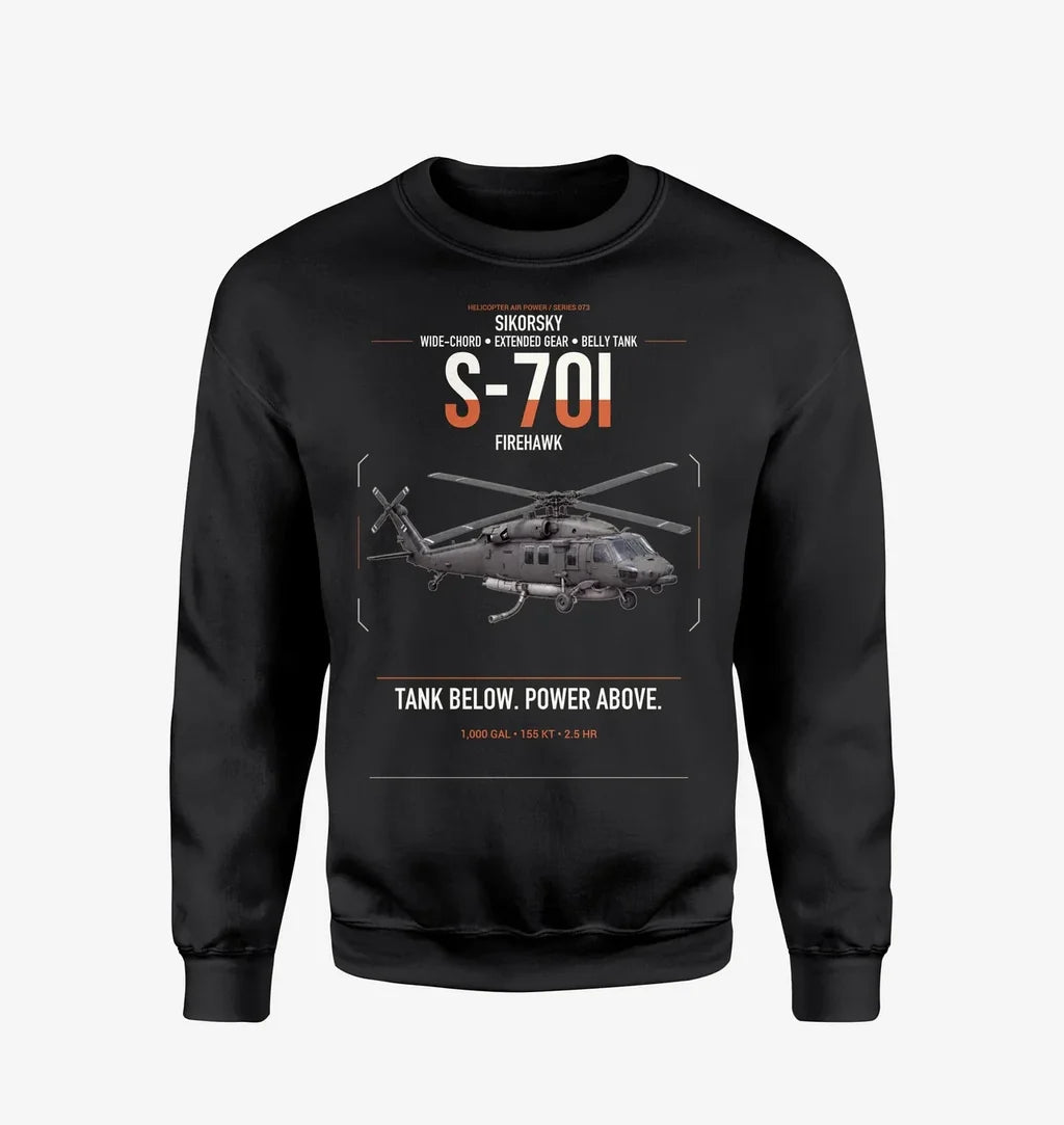 Sikorsky S-70i FIREHAWK design on black sweatshirt