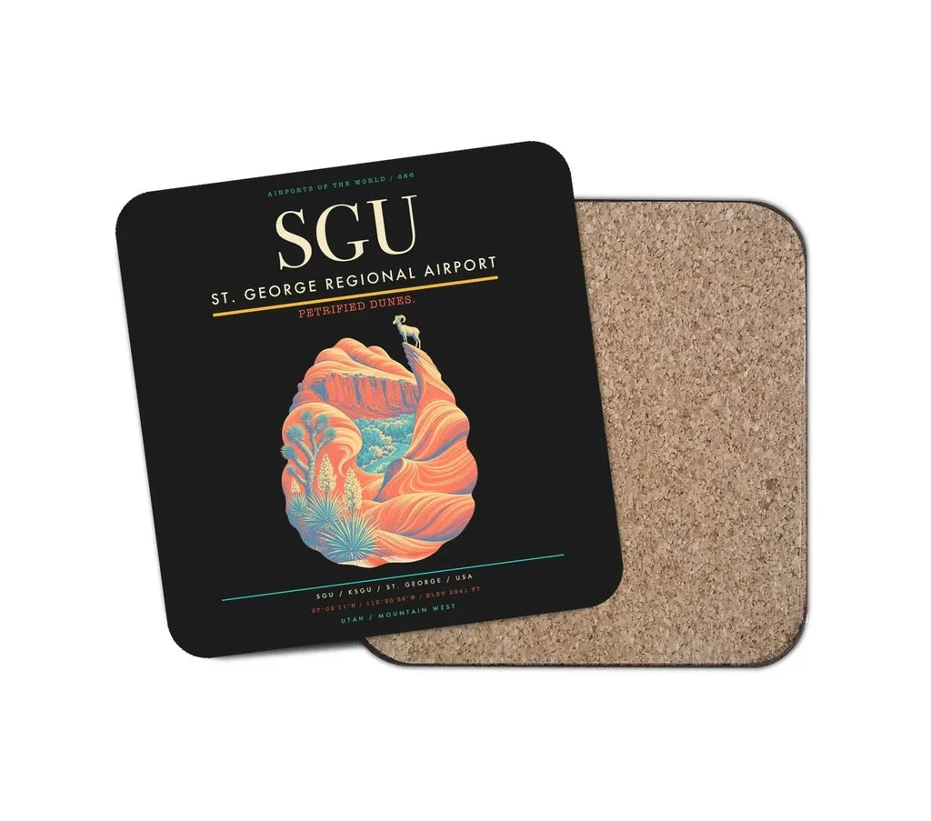 St. George Regional Airport (SGU) design on black 1 piece coaster