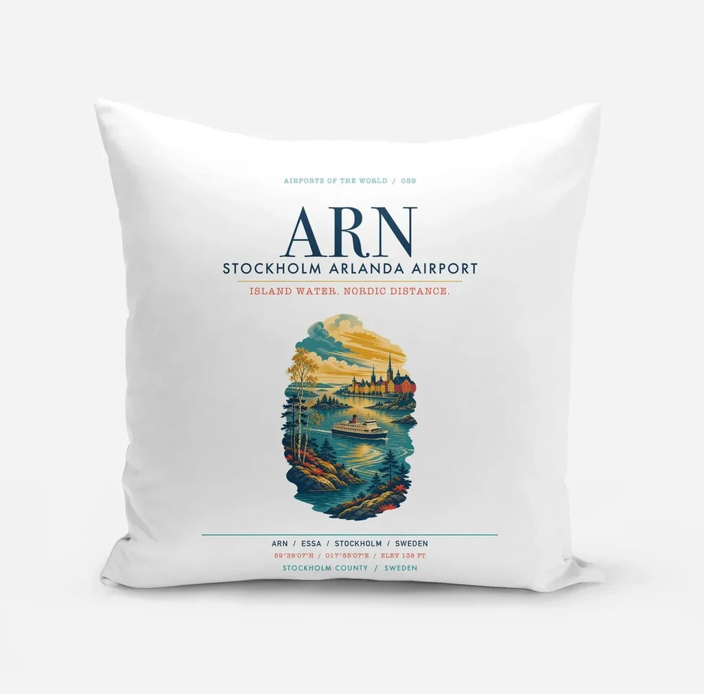 Stockholm Arlanda Airport (ARN) design on white pillow