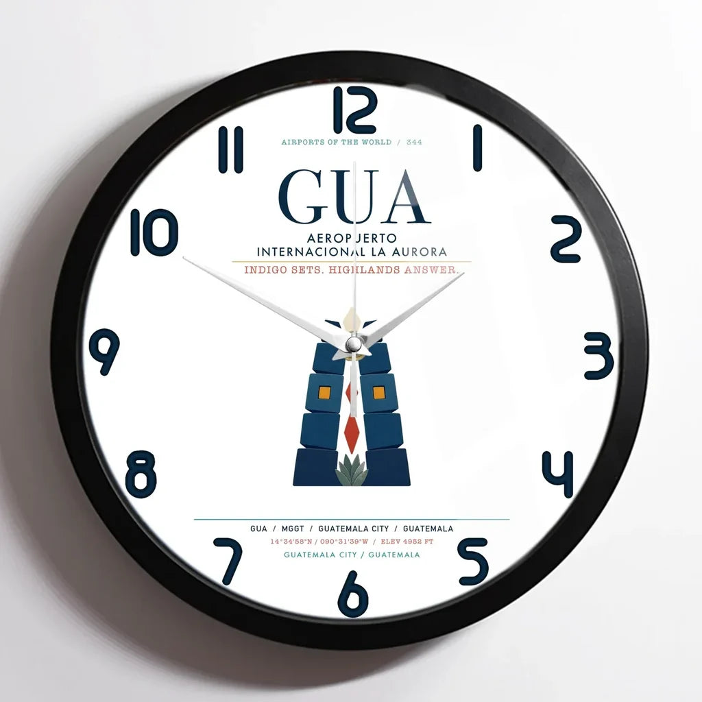 Aeropuerto Internacional La Aurora (GUA) design on white framed wall clock