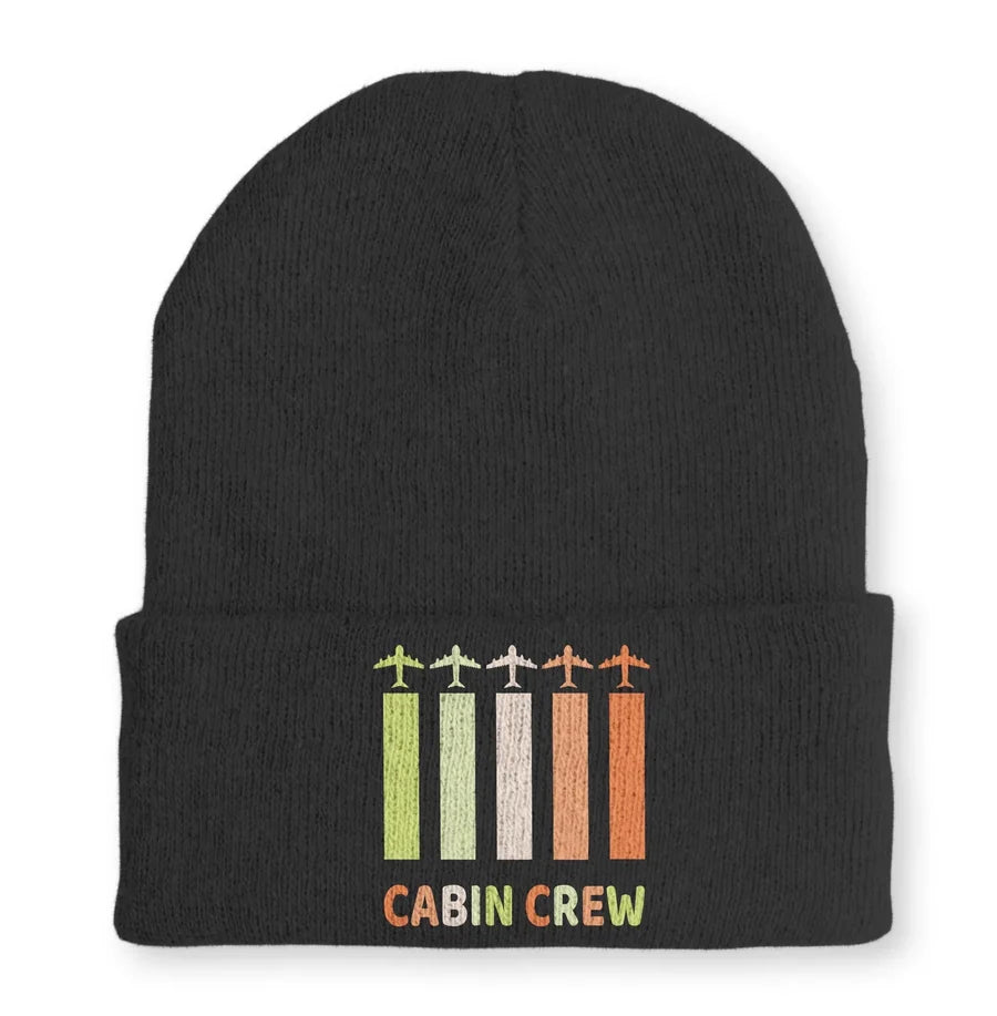 Colourful Cabin Crew Embroidered aviation embroidery on soft knit fabric beanie.