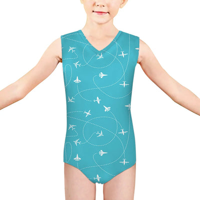 Travel The World By Plane aviation print on kids quick-dry fabric swimsuit.