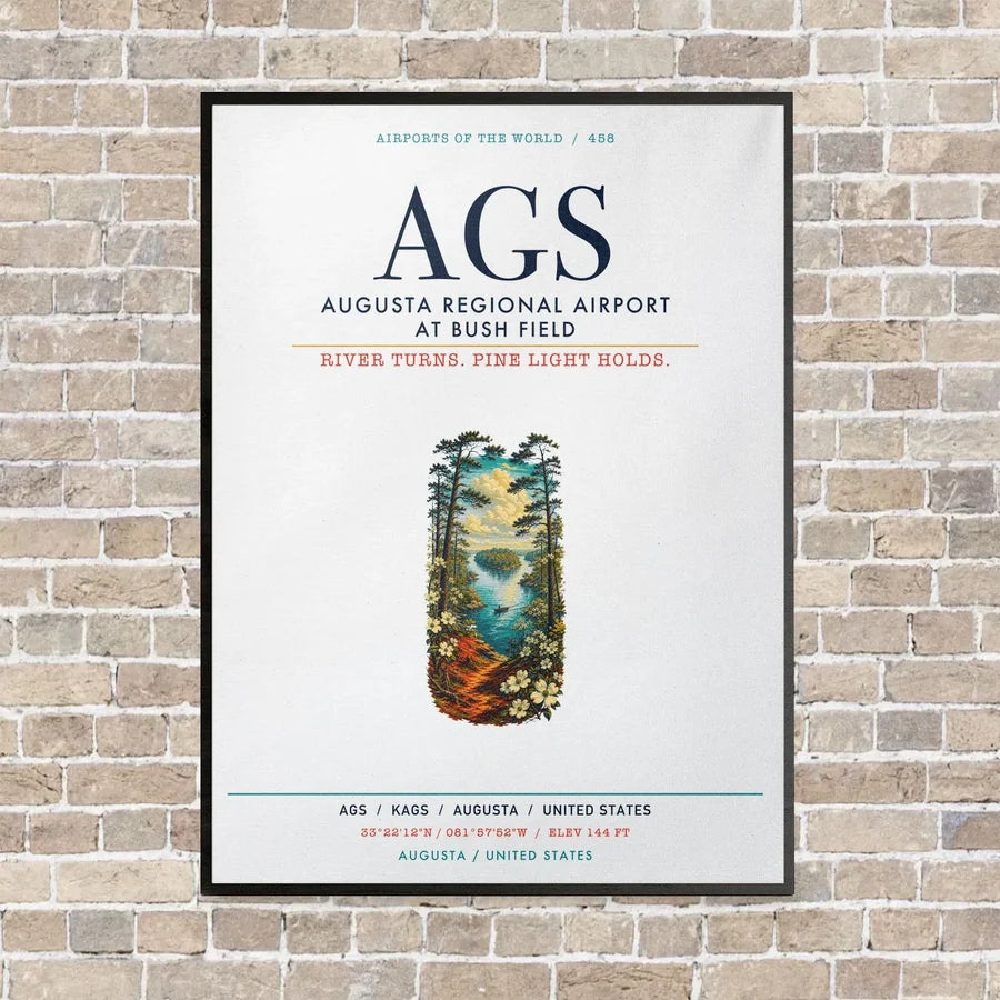 Augusta Regional Airport at Bush Field AGS vertical canvas print - framed - white background