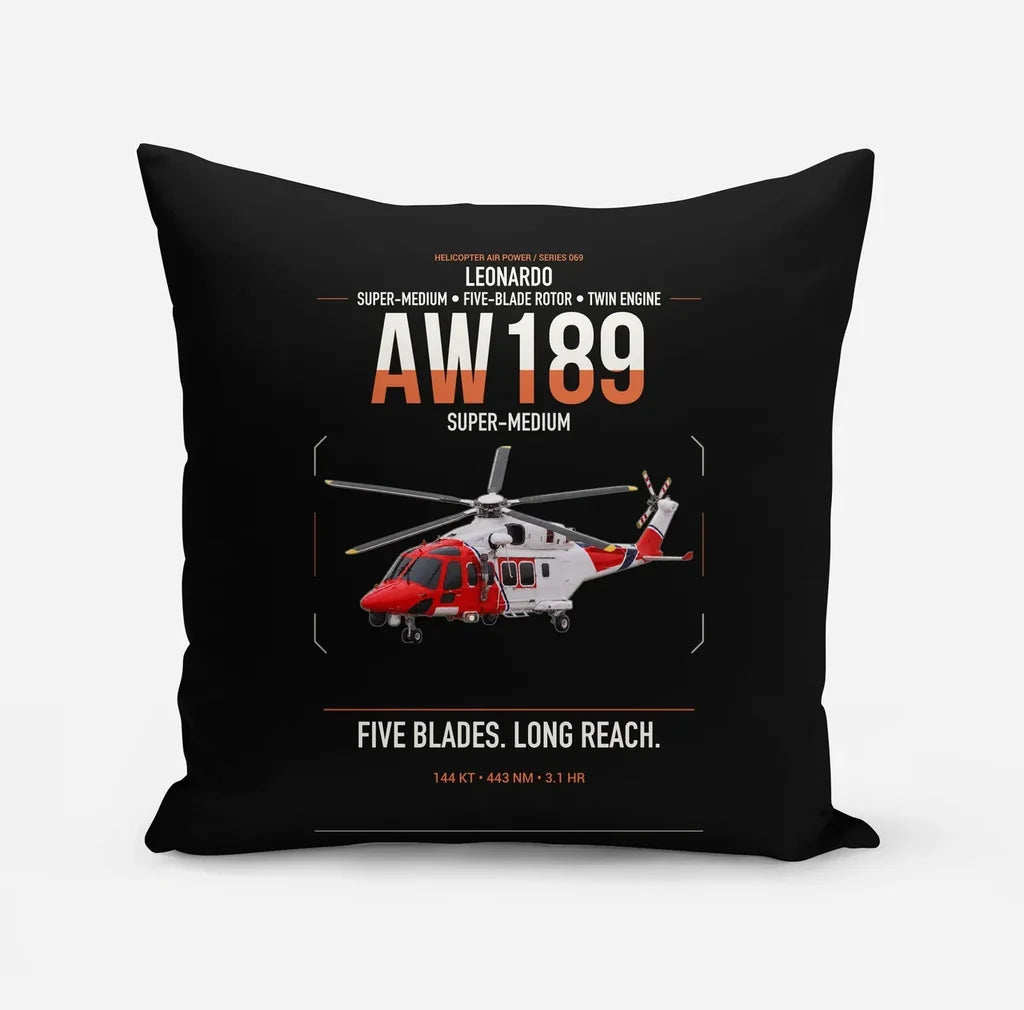 Leonardo AW189 design on black pillow