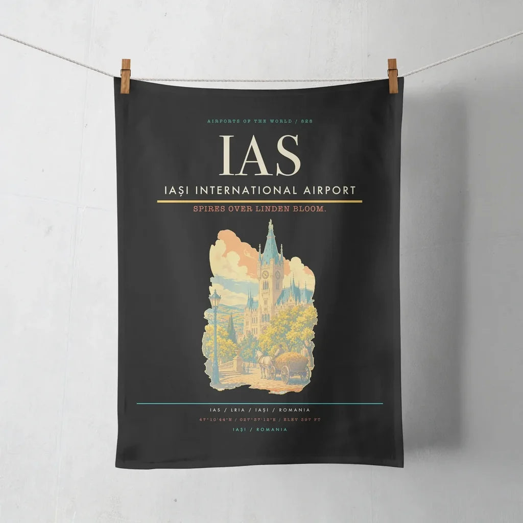 Iași International Airport (IAS) design on black towel