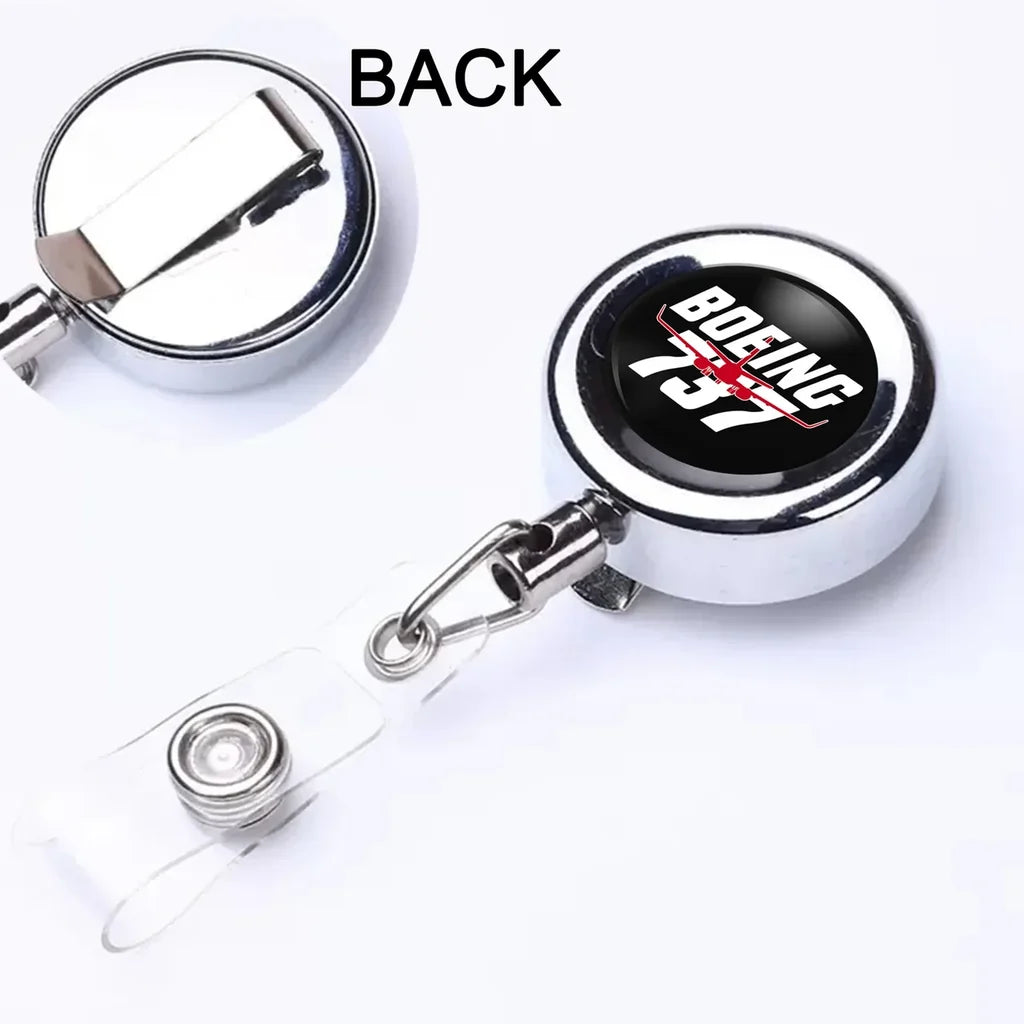 Amazing Boeing 737 aviation design on durable plastic with metal clip retractable ID card badge.