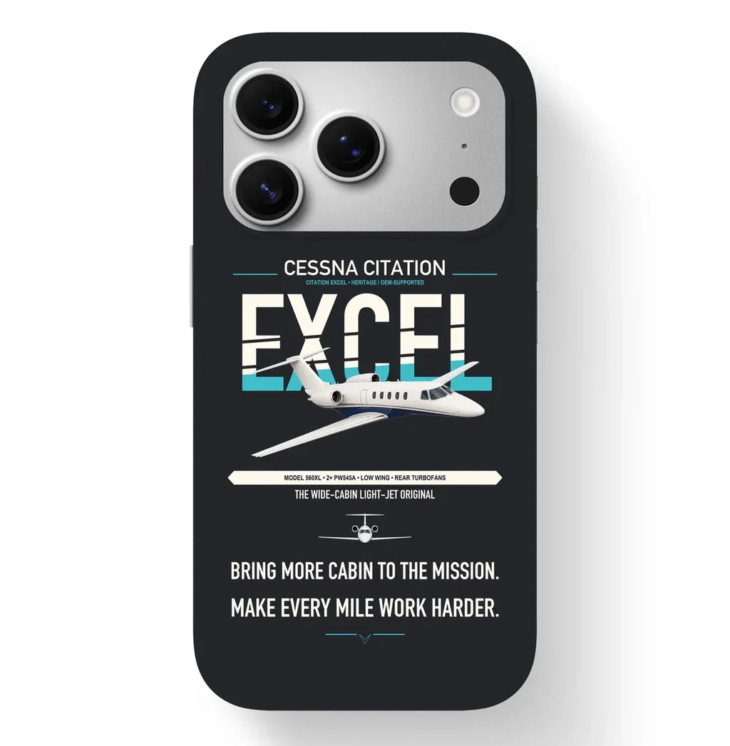 Cessna Citation Excel design on black magsafe iphone case, for iPhone 17 Pro