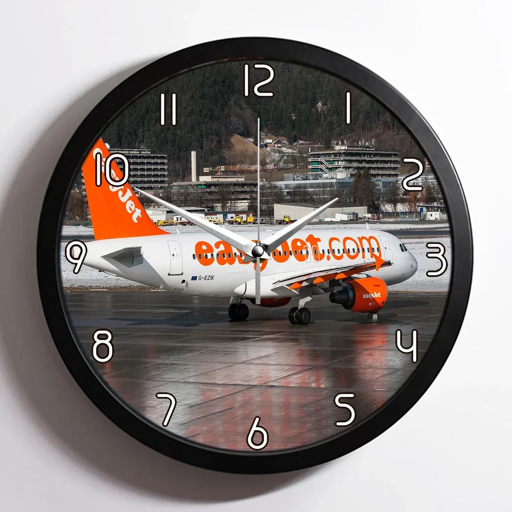 Easyjet's A320 aviation design on premium wood and metal wall clock.