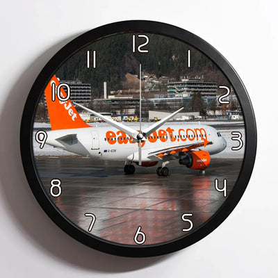 Easyjet's A320 aviation design on premium wood and metal wall clock.