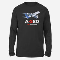 Thumbnail for Airbus A380 Love at first flight Long-Sleeve aviation design printed on soft cotton long-sleeve T-shirt.