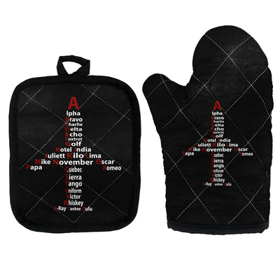 Airplane Shape Aviation Alphabet Kitchen Glove & Holder aviation design on durable fabric with insulated lining kitchen glove.