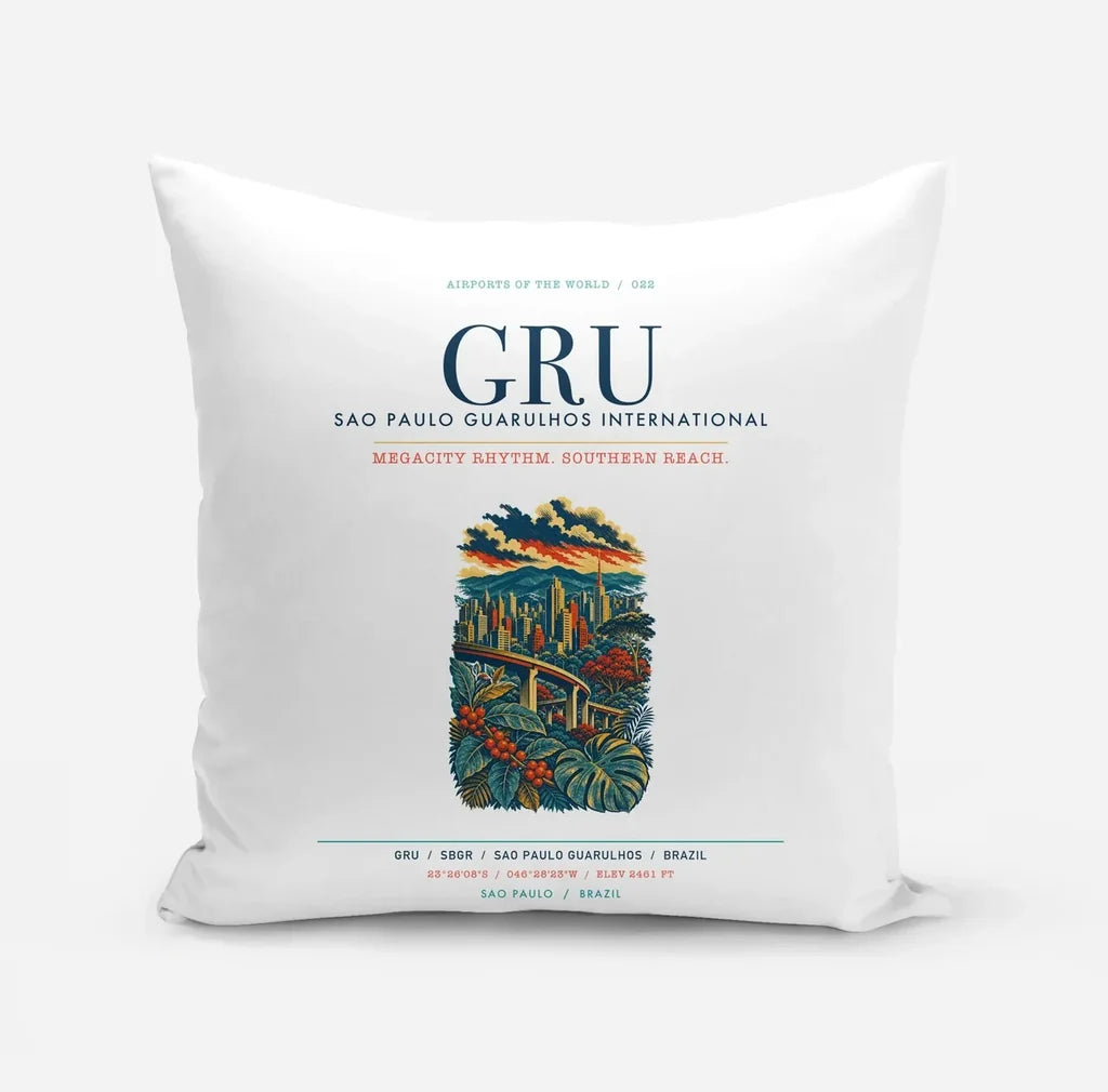 Sao Paulo Guarulhos International Airport (GRU) design on white pillow