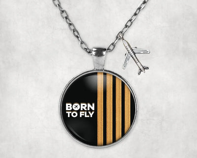 Side view of Born to Fly & Pilot Epaulettes (4,3,2 Lines) aviation necklace in stainless steel, polished finish.