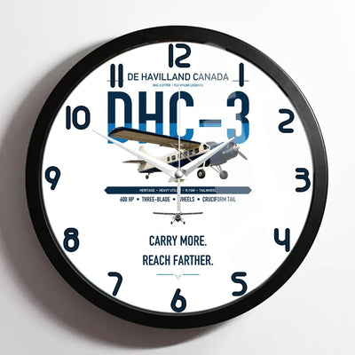 DHC-3 Otter design on white framed wall clock