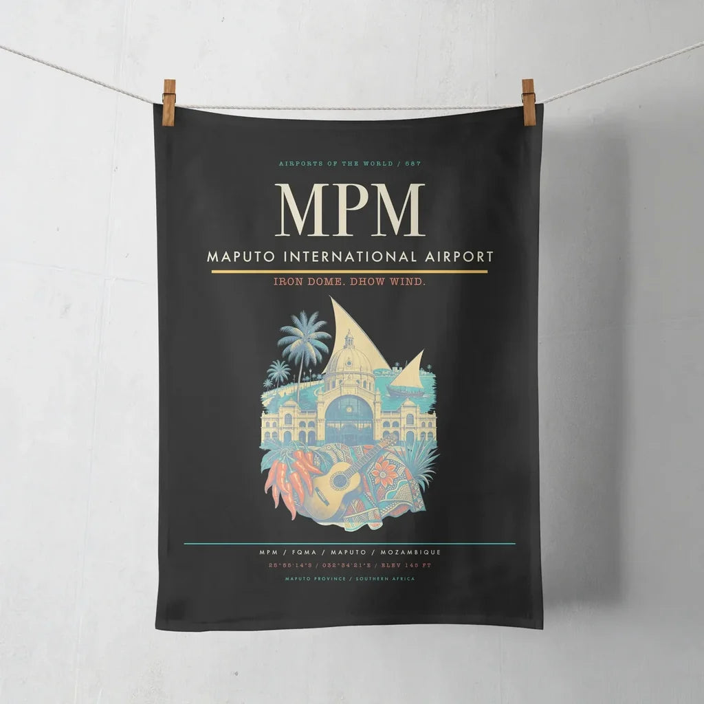 Maputo International Airport (MPM) design on black towel