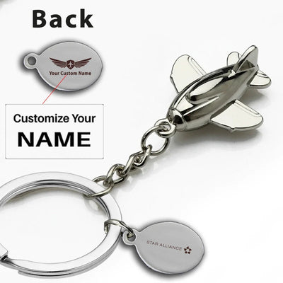 Star Alliance Airlines aviation airplane-shape key chain in polished metal alloy.