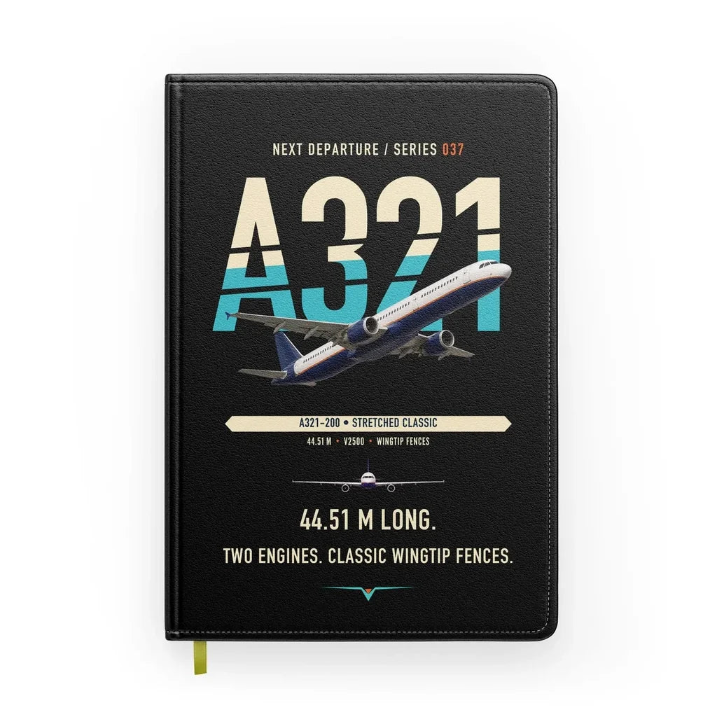 Airbus A321 design on black notebook