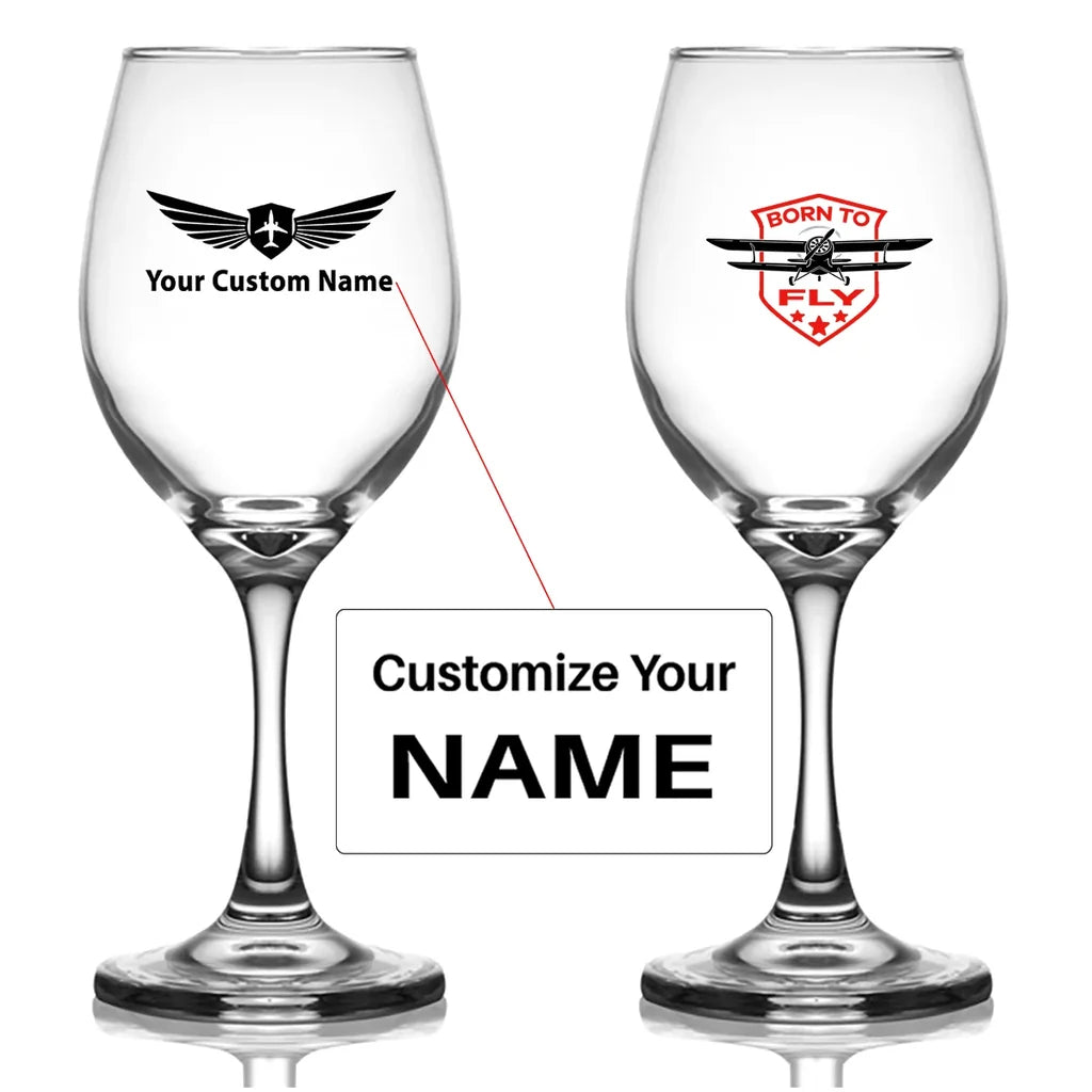 Customisable Born to Fly Wine Glass