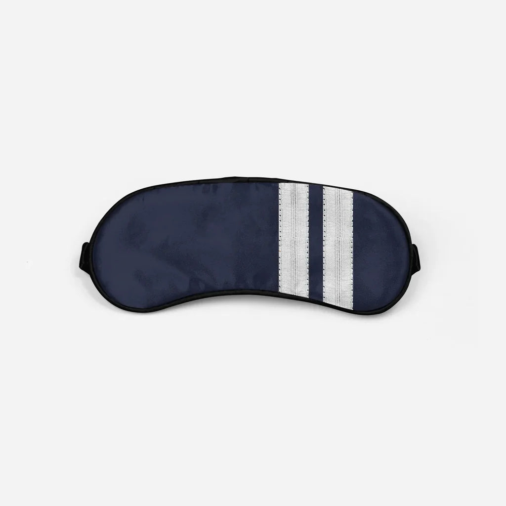 Special Silver Pilot Epaulettes 2 Lines aviation sleep mask in soft padded fabric.