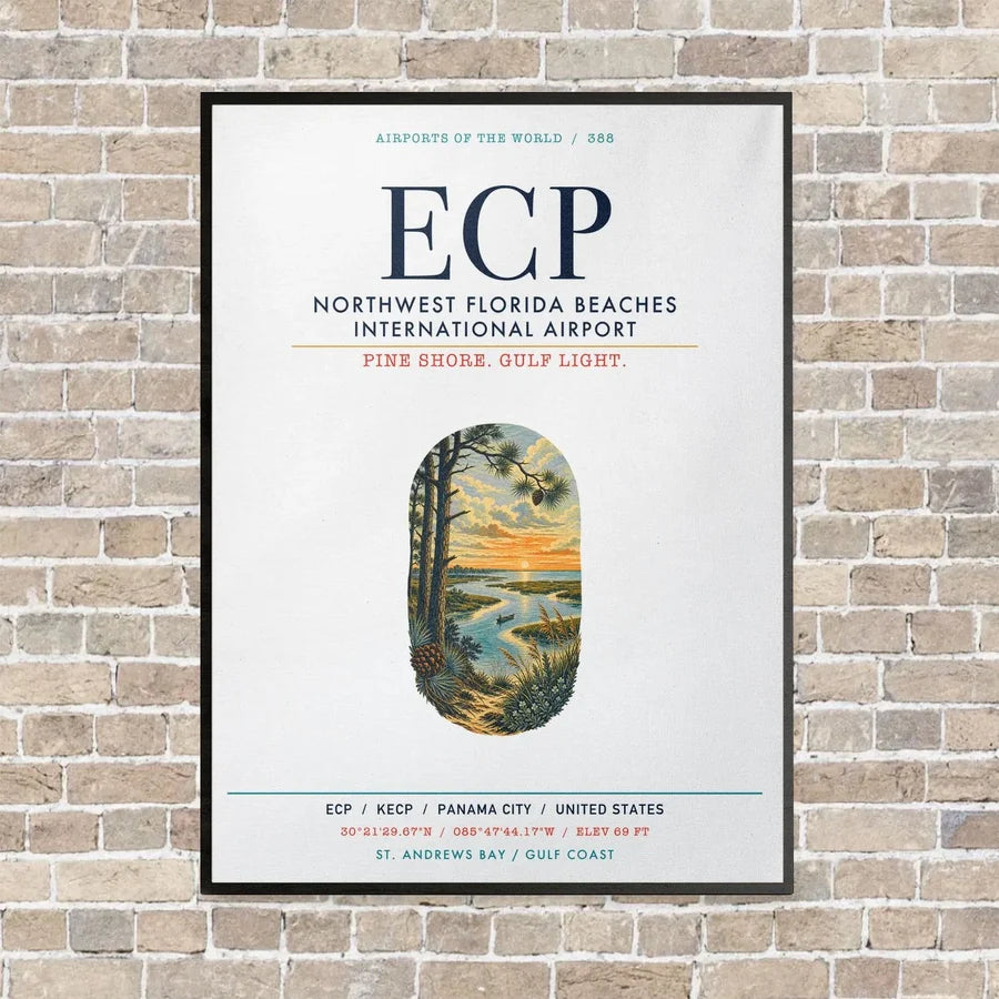 Northwest Florida Beaches International Airport ECP vertical canvas print - framed - white background