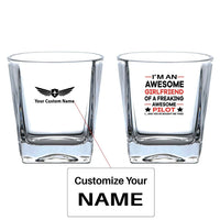 Thumbnail for I am an Awesome Girlfriend aviation design on whiskey glass, crystal-clear premium glassware.