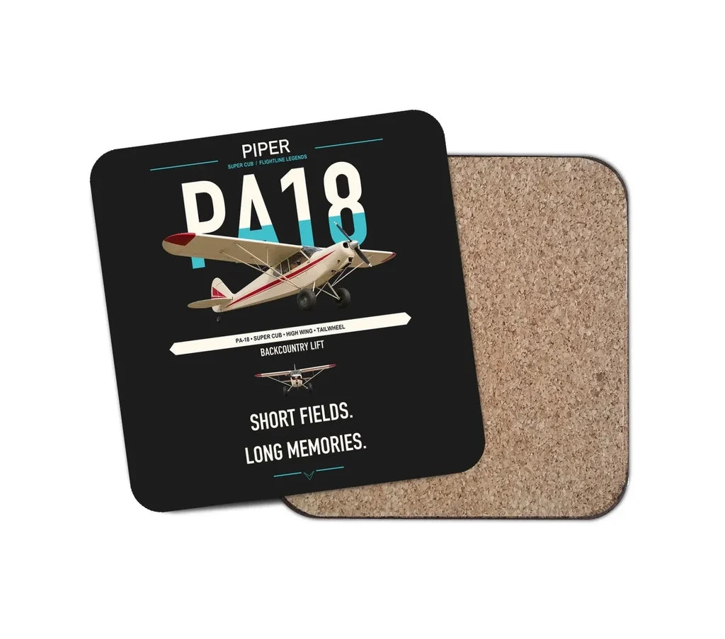 Piper PA-18 Super Cub design on black 1 piece coaster