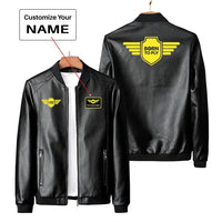 Thumbnail for Born To Fly & Badge PU aviation design printed on genuine leather with quilted lining leather jacket.