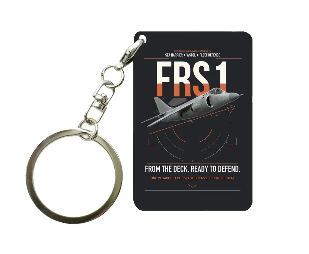 British Aerospace Sea Harrier FRS.1 design on black designed key chain, double-side print