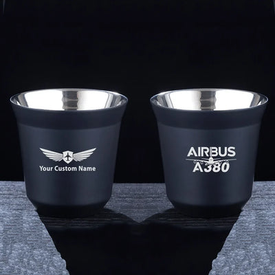 Amazing Airbus A380 aviation design on double-wall coffee mug, vacuum-insulated double-wall.