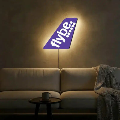 Flybe airline aviation design on durable metal with LED aircraft tail wall art.