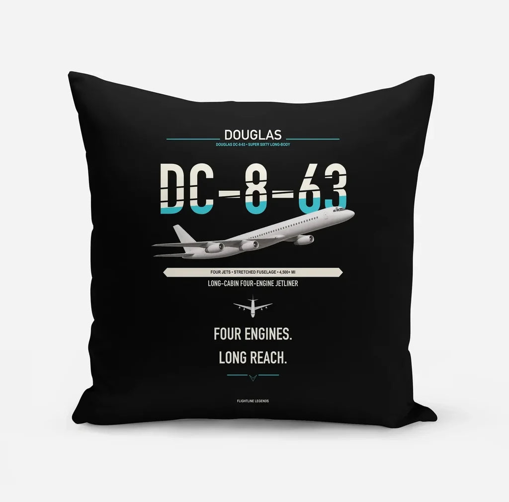 Douglas DC-8-63 design on black pillow