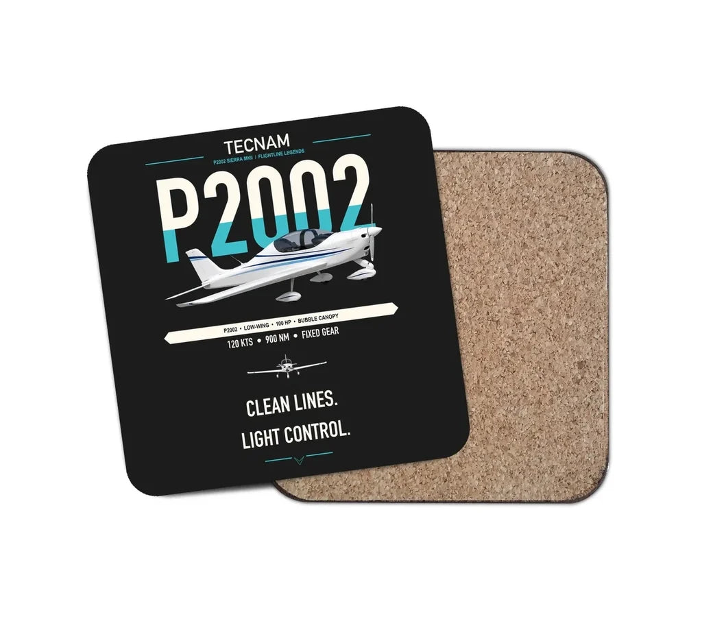 Tecnam P2002 Sierra MkII design on black 1 piece coaster