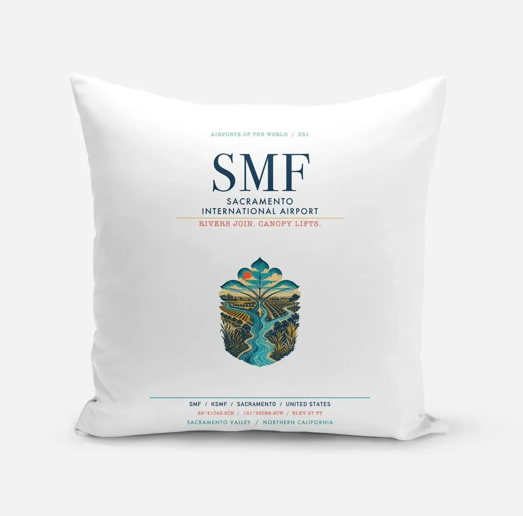 Sacramento International Airport (SMF) design on white pillow