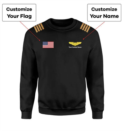 Custom Flag & Name with EPAULETTES (Special US Air Force) aviation design printed on soft cotton blend sweatshirt.