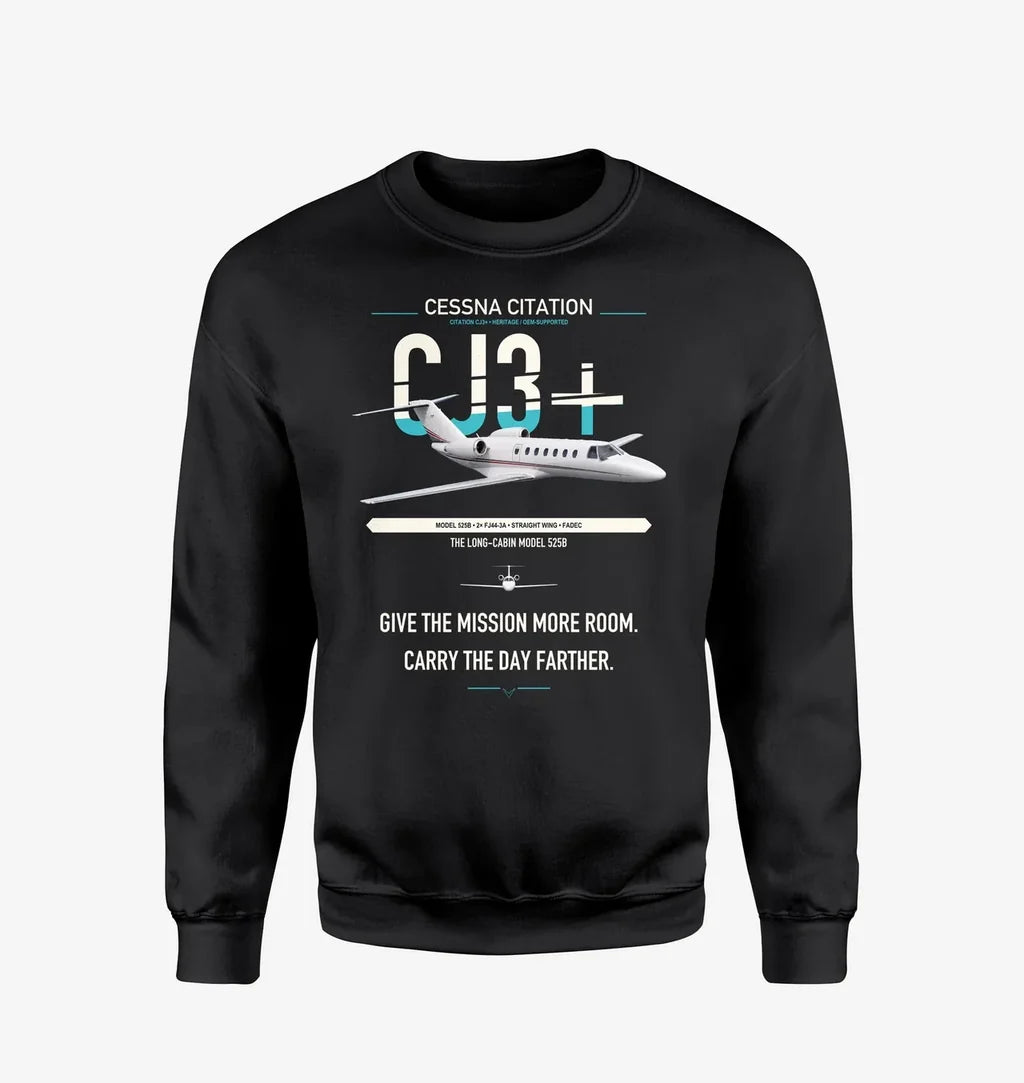 Cessna Citation CJ3+ design on black sweatshirt