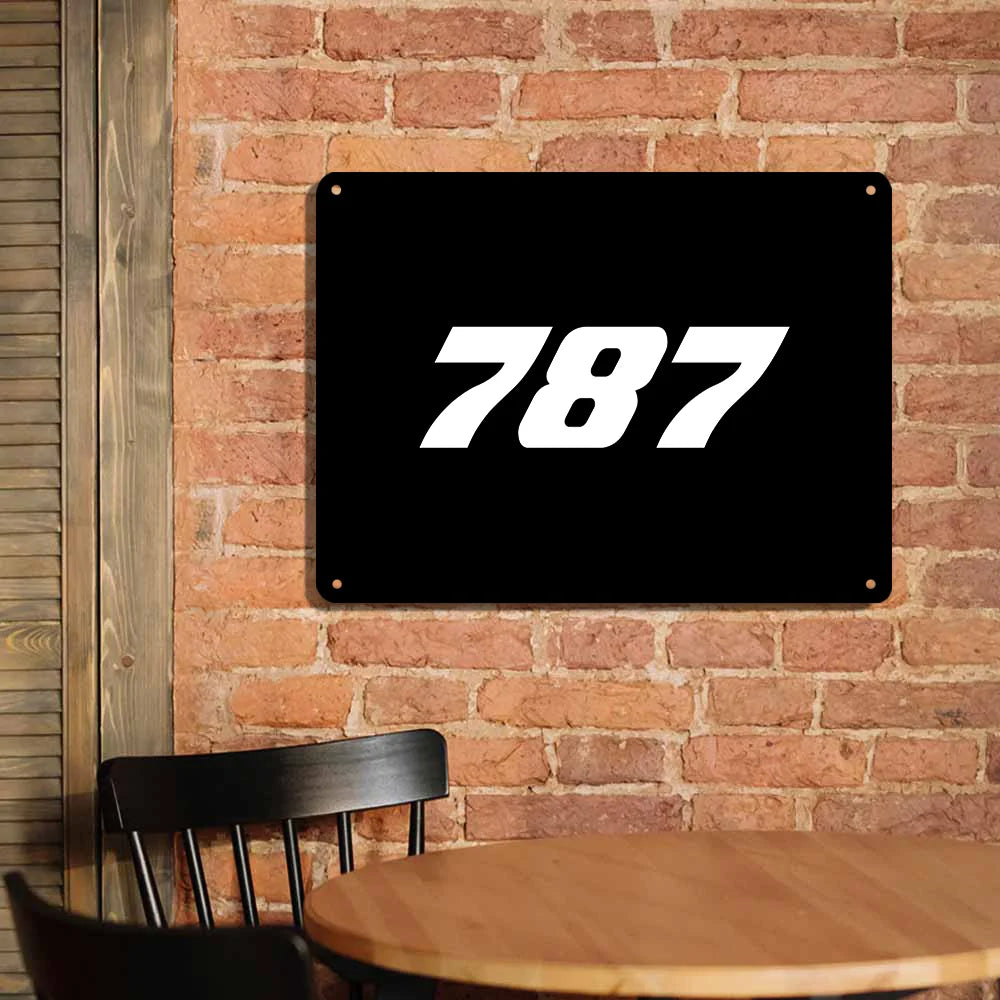 Boeing 787 Flat Text aviation design on durable metal with painted finish metal sign.