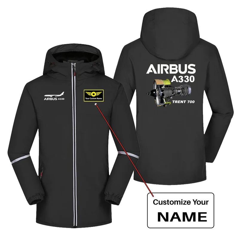 Airbus A330 & Trent 700 Engine Rain Coats & aviation design printed on waterproof shell with full-length cut rain coat.