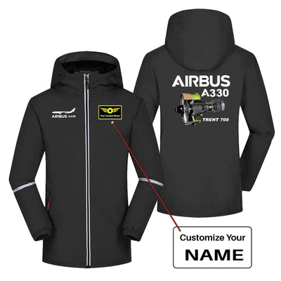 Airbus A330 & Trent 700 Engine Rain Coats & aviation design printed on waterproof shell with full-length cut rain coat.