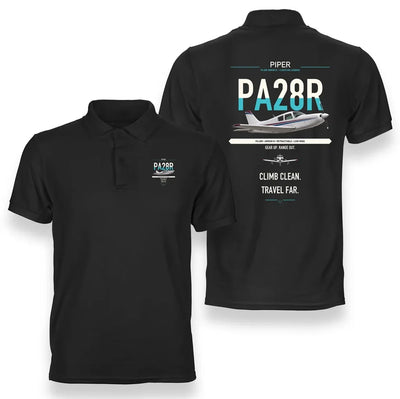 Piper PA-28R Arrow III design on black double-side polo t-shirt, double-side print