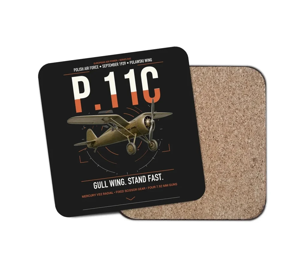 PZL P.11c design on black 1 piece coaster