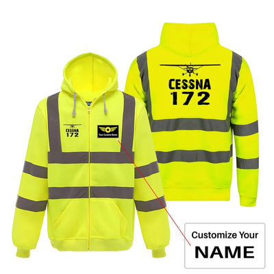 Cessna 172 & Plane aviation design on cotton blend with reflective panels reflective zipped hoodie.