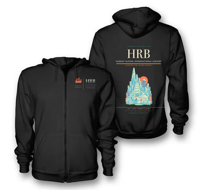 Harbin Airport (HRB) design on black premium zipped hoodie