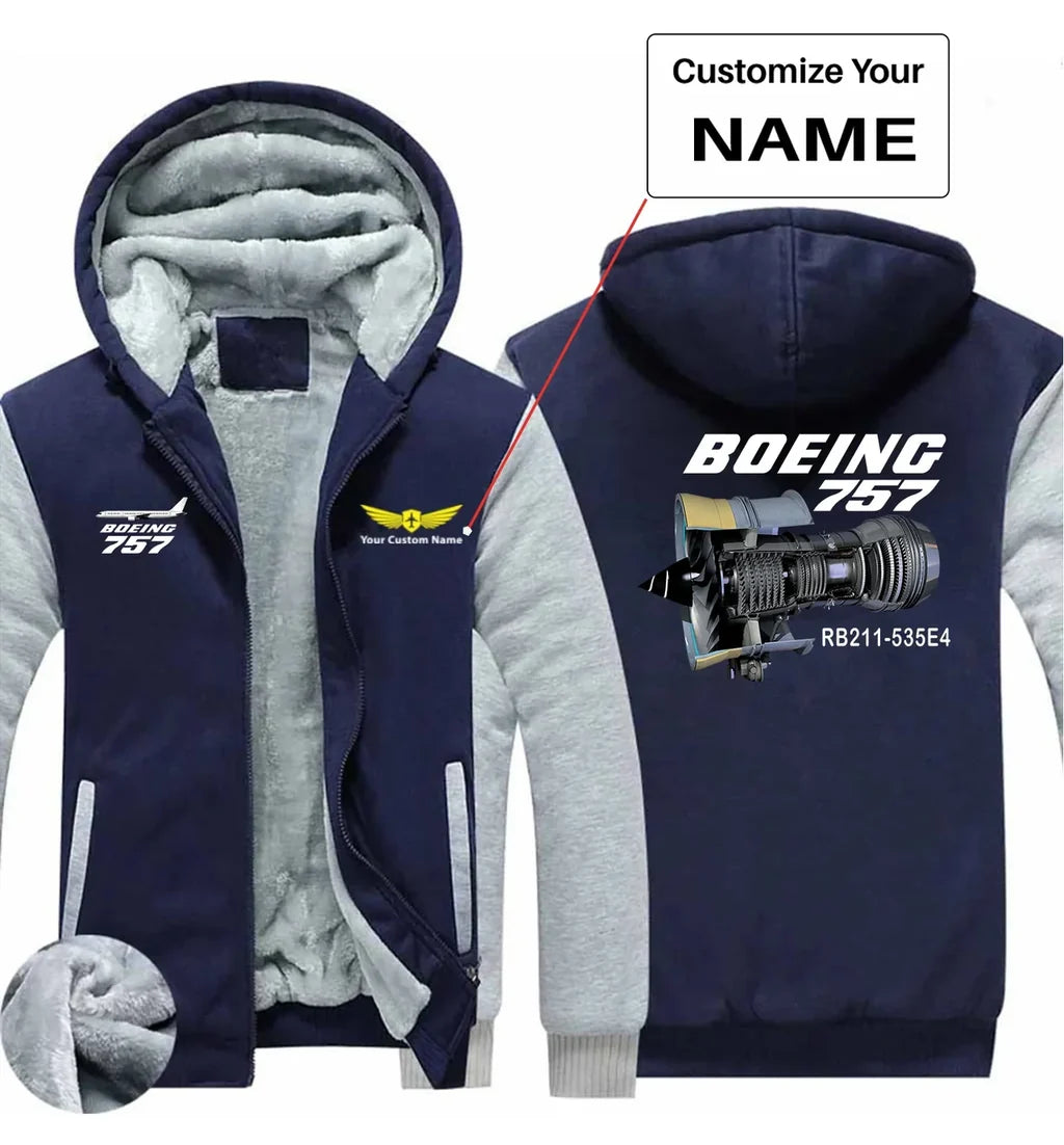 Boeing 757 & Rolls Royce Engine (RB211) aviation design printed on soft cotton blend zipped sweatshirt.