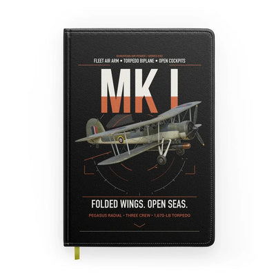 Fairey Swordfish Mk I design on black notebook