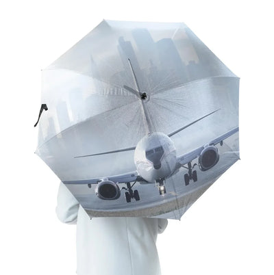 Boeing 737 & City View Behind aviation design on windproof polyester umbrella.