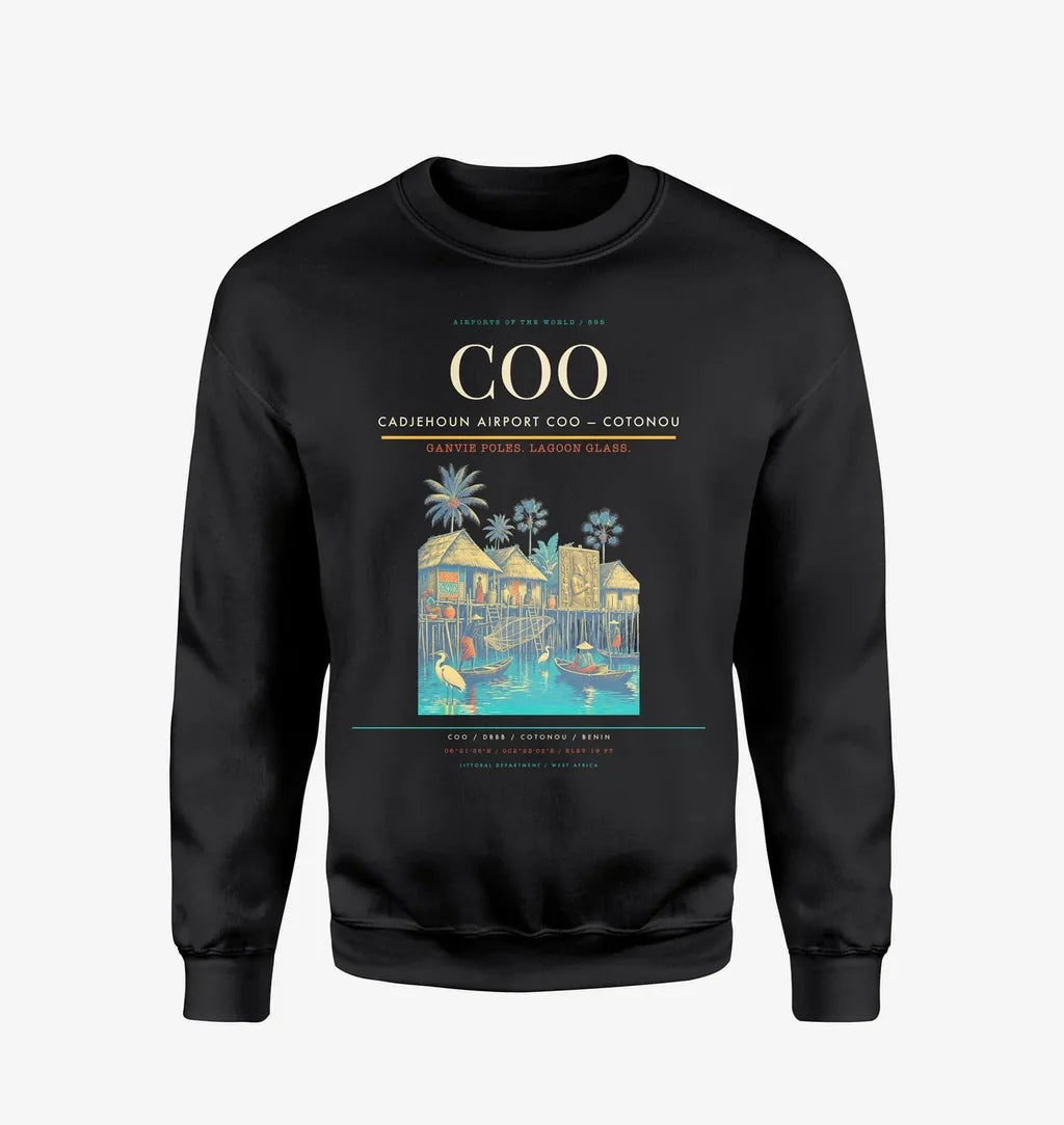 Cadjehoun Airport (COO) design on black sweatshirt